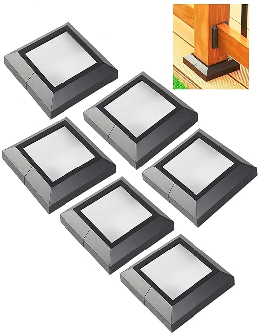 6PCS 3"x 3" Split Deck Post Base Cover, Aluminum Split Type Post Skirt Guardrail Bottom Cover for Railings, Stairs, Patios, Porches, Split Deck Base Bracket Covers(Black)