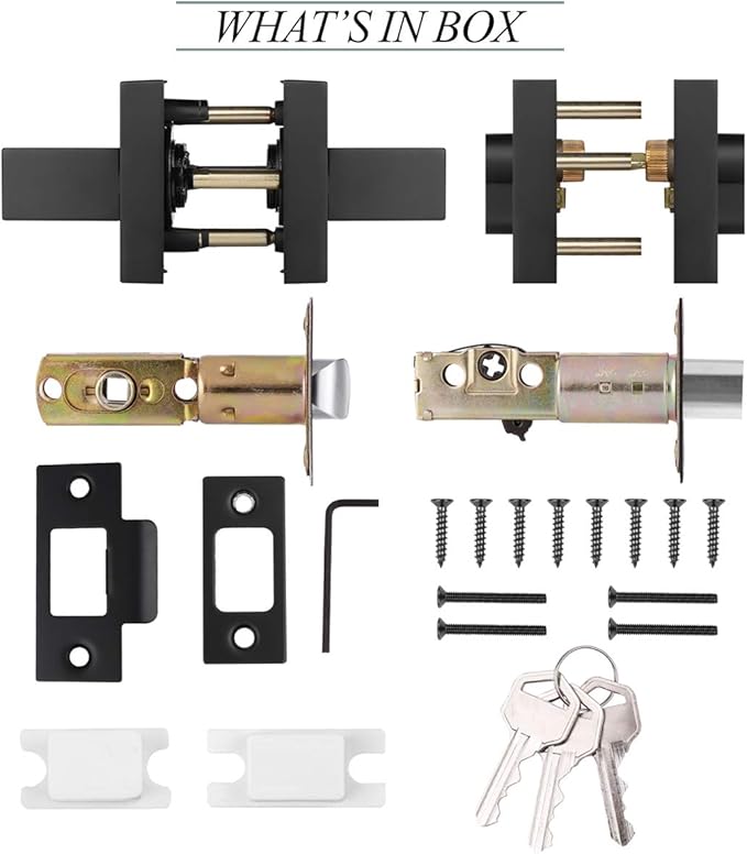 1 Pack Keyed Entry Door Lock with Deadbolt Set, Reversible Passage Lever and Keyed Alike Double Cylinder Deadbolt, Matte Black Square Handleset for Bedroom, Front Door