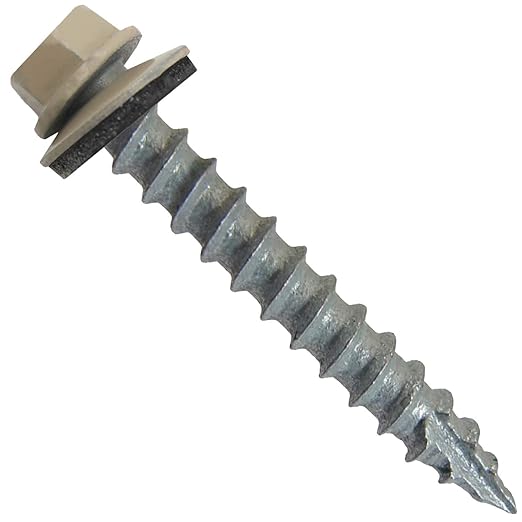 #14 Metal ROOFING SCREWS (250) Screws x 1-1/2" SURREY BEIGE Hex Head Sheet Metal Roof Screw. Self starting/tapping metal to wood sheet metal siding screws-EPDM washer. for corrugated roofing