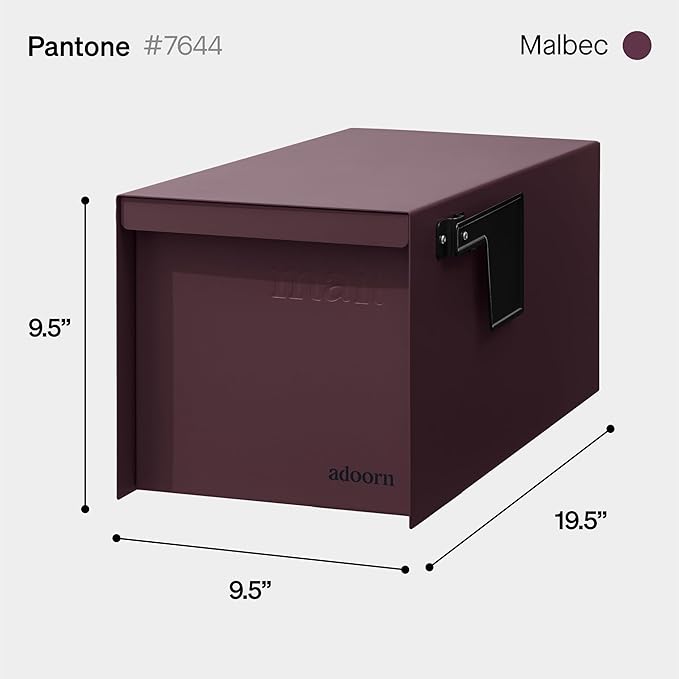 Adoorn Post Mount Mailboxes, 9.5 x 9.5 x 19.5 (HxWxD) Large, Galvanized Steel Modern Mailbox, for Daily Letters, Magazines and Packages, Weatherproof with Front Access Door - Malbec