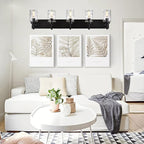 BONLICHT Modern Bathroom Lighting Over Mirror 5-Lights Rustic Bath Vanity Wall Mounted Light Fixtures Black Farmhouse Wall Sconce Lamp with Clear Hammered Glass Shade for Kitchen Living Room Hallway