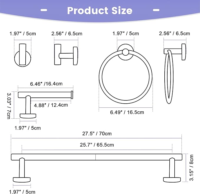 Black and Gold Bathroom Hardware Accessories Set,4 Pieces Towel Bar Set 27.5 Inch Towel Bar,Rack Set for Bathroom SUS304 Stainless Steel Towel Holder Set,Wall Mounted