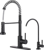 Kitchen Faucet and Water Filter Faucet: ARCORA Stainless Steel Kitchen Sink Faucet with Drinking Water Faucet - Black Single Handle Tap with Pull Down Sprayer for Kitchen Sink Farmhouse Bar