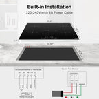 ThermoMate 36 Inch Induction Hob Electric Cooktop, 9800W Built in Induction Stove Top with 5 Boost Burners, 9 Heating Levels, Timer & Child Safety Lock, Sensor Touch Control, 240V