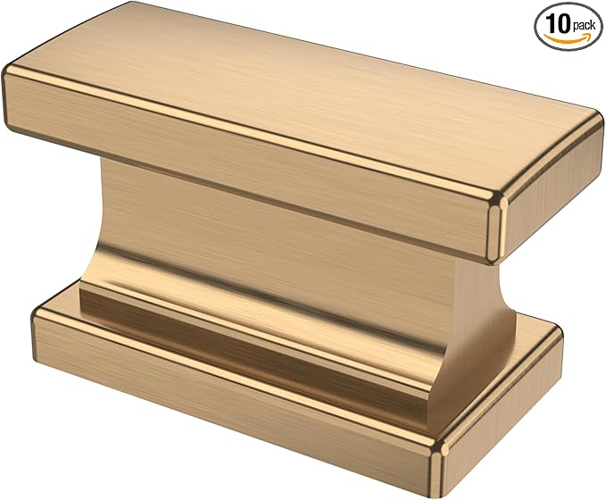 Alzassbg 10 Pack Champagne Bronze Cabinet Knobs, 1.46 Inch(37mm) Rectangle Kitchen Hardware Knobs for Cabinets and Drawers AL6061TGP