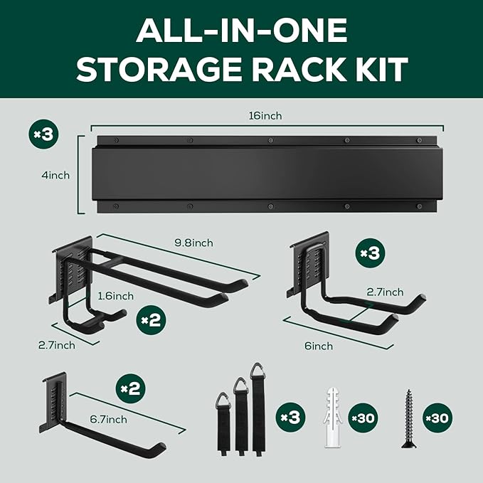 Garage Garden Tool Organizer Wall Mount,48 Inch Garage Organizer Wall Mounted Storage System with 7 Layer Hooks,Max 440lbs Adjustable Metal Hooks,Home Gift