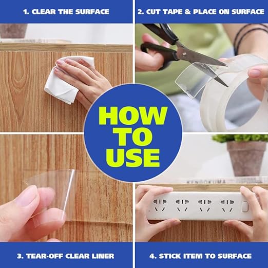 Gaffer Power Space Tape | Ultra Strong Double-Sided Nano Adhesive | Heavy-Duty, Removable & Clear for Walls, Crafts, Carpets & More | 16 Ft