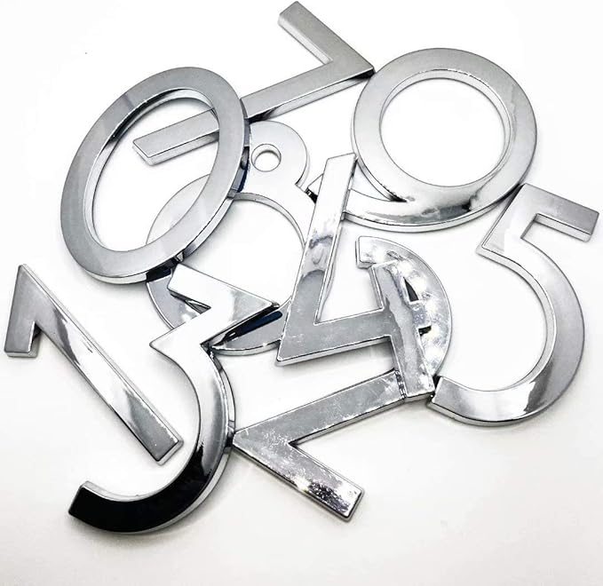 Diggoo 10 Pack Mailbox Numbers 0-9, 2.76 Inch High, Door Address Numbers Stickers for Apartment, House, Room, Office, Cars, Trucks, Silver Plating Process Number Sign