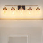 Emliviar 36 Inch 5-Light Bathroom Light Fixtures with Clear Glass Shade, Modern Vanity Lights Over Mirror for Bathroom, Bedroom, Hallway, Black and Gold Finish, YCE238B-5W BK+BG