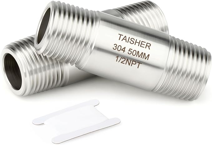 TAISHER 2PCS Stainless Steel Pipe Fittings, 1/2" NPT Male x 1/2" NPT Male Threaded, 2" Length Thickened Nipple Cast Pipe