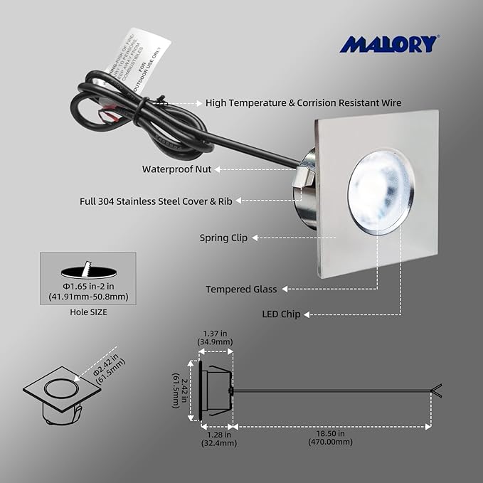 MALORY Recessed LED Deck Light, 4W 12V Low Voltage Landscape Lighting, Outdoor Step Stair Lights, Deck Lighting for for Outside Floor Yard (SG05, 6-Pack 2700K)