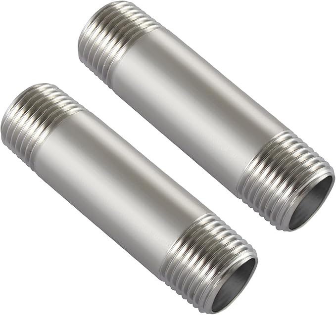 Beduan Stainless Steel Pipe Fittings, 1/2" NPT x 1/2" NPT Male Threaded, 4" Length Nipple Cast Pipe (Pack of 2)