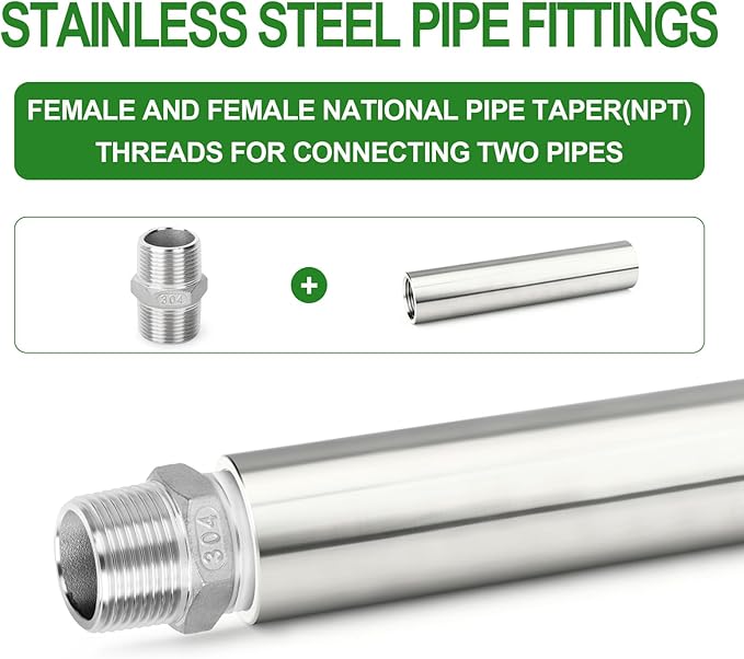 TAISHER 2PCS Stainless Steel Pipe Fittings, 3/4" NPT Female x 3/4" NPT Female Threaded, 6" Length Thickened Nipple Cast Pipe