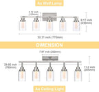 5-Color Temperature 5-Light LED Track Lighting Fixtures Ceiling, Brushed Nickel Spotlight Bathroom Wall Lamp with Integrated LED Chips & Clear Glass Shade & Frosted Column