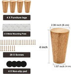 Wood 4 Inch Furniture Legs Set of 4 Round Solid Mid Century Couch Feet Replacement Legs for Sofa Dresser Cabinet Bed Ottoman Home DIY