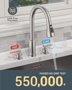 APPASO 2 Handle Kitchen Faucet, Brushed Nickel 3 Hole Kitchen Sink Faucet，Modern High Arc 3 Modes Stainless Steel Faucet for Kitchen Sink