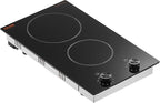 VEVOR Electric Ceramic Cooktop, Built-in Electric Stove Top, with Glass Panel, Knob Control, 11 Heat Levels, for Diverse Cooking Requirements (12inch-2burners/220V)