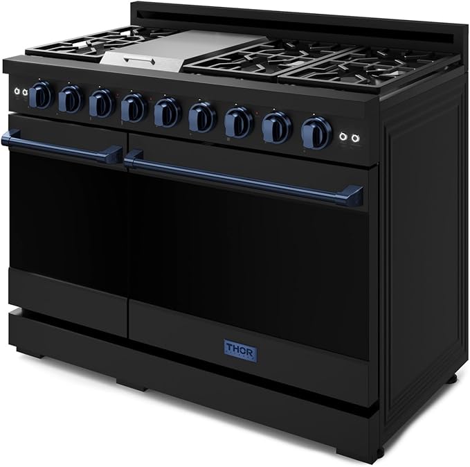Gordon Ramsay by THOR Kitchen 48 Inch Professional Gas Range with Double Oven in Black/Navy Blue