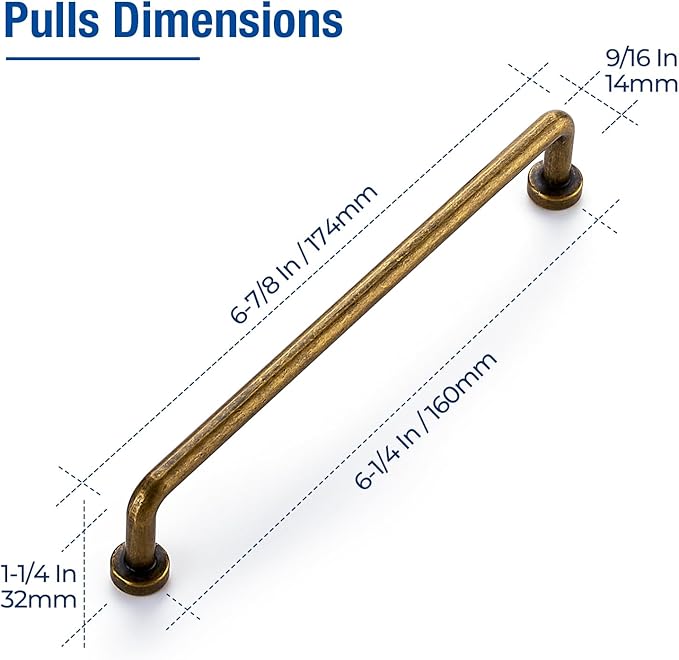 JOY DECOR Cabinet Pulls – 6-1/4 Inch Hole Center, Antique Brass, 30 Pack, Zinc Alloy Cabinet Handles for Drawers & Cupboard – Vintage Style Hardware for Kitchen, Bathroom, Dresser, Furniture Makeover
