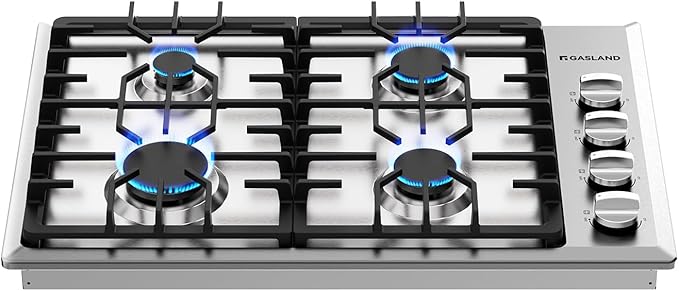 GASLAND 30 Inch Gas Cooktop with 4 Burners PRO GH2304SS,NG/LPG Convertible Natural Gas Propane Cooktops, Auto Ignition, Thermocouple Protection