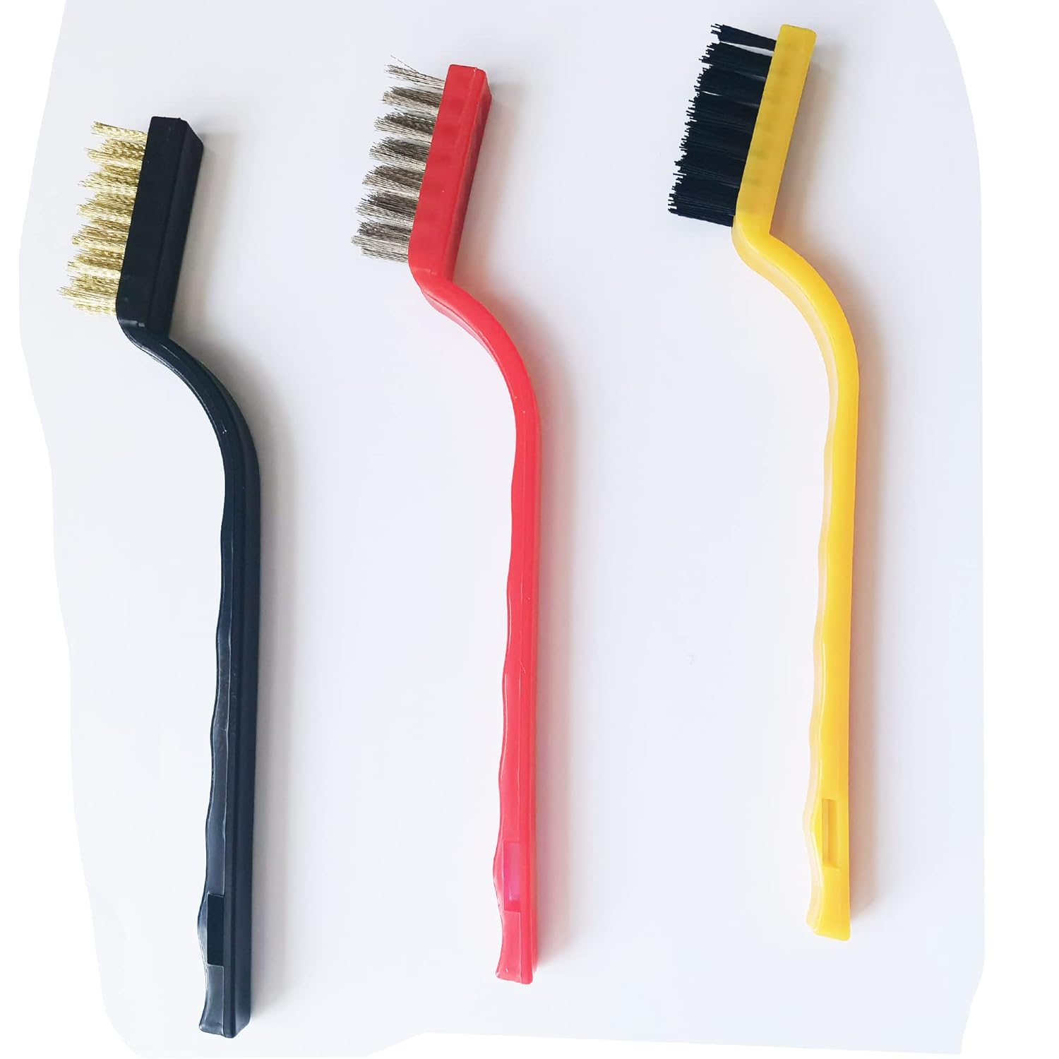 3 Pack Small Wire Brushes Set for Cleaning Rust, Drill Rust Removal, Small Parts and Spaces, Metal Wires of Brass/Stainless Steel/Nylon Cleaning Brushes (Multicolour)