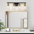 Bathroom Vanity Light, 4-Light Black and Gold Bathroom Light Fixtures with Clear Glass Shade, Bathroom Lighting Fixtures Over Mirror,Bath Black Wall Lights for Mirror Bedroom,Living Room
