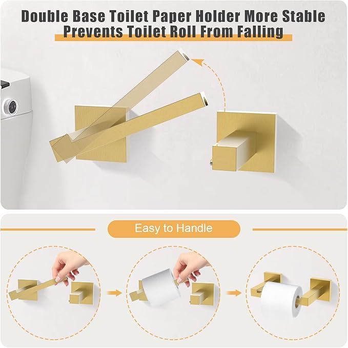 TURS 10-Piece Bathroom Hardware Accessories Set Brushed Gold Towel Bar Holder Set SUS304 Stainless Steel Towel Racks for Bathroom Wall Mounted, 23.6-Inch