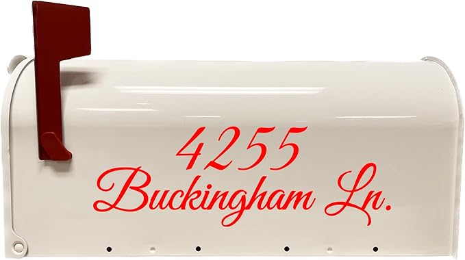 VWAQ Mailbox Address Decal Set of 2 - Insert Street Name & Address Personalized Decals CMB7 (Red, 12"W X 4"H)
