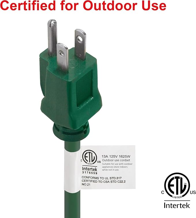 Clear Power Outdoor Extension Cord - 15 FT, Green | Lawn & Garden, 16/3 SJTW, Water & Weather Resistant, Flame Retardant, 3 Prong Grounded Plug, Perfect for Christmas and Holiday (CP10198)