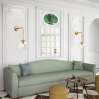 KCO Modern Glass Globe Wall Sconce Set of Two Minimalist Gold Wall Light Fixture with Adjustable Cord Brass Round Glass Wall Mounted Reading Lamp (Clear-2PC)