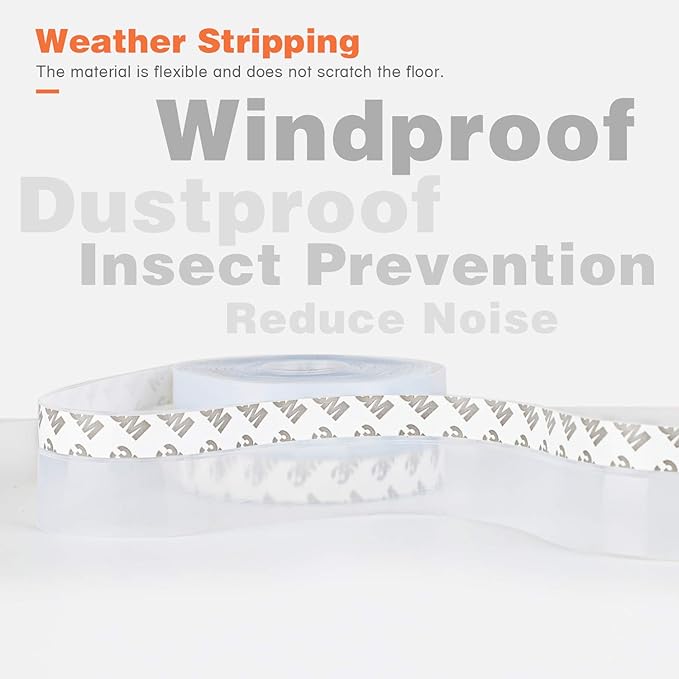 26 Feet Silicone Seal Strip, Door Weather Stripping Window Sealing Tape for Draft Stopper Adhesive Doors Windows and Shower Glass Gaps (Transparent, 25MM)