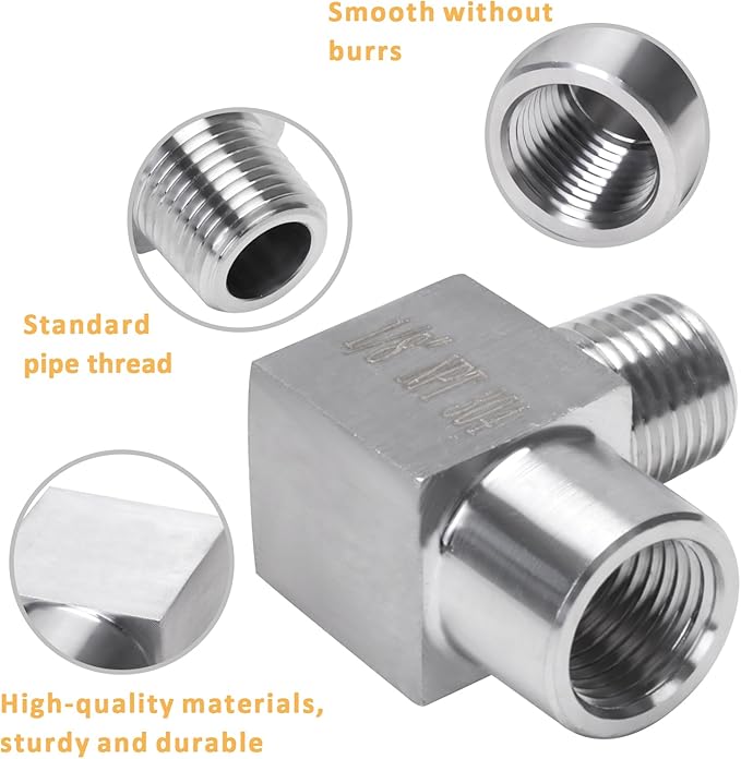 90 Degree Street Elbow - 1/8" NPT Male to 1/8" NPT Female Stainless Steel 304 Heavy Duty Forged Square Barstock Street Elbow Adapter Pipe Fitting (pack of 2)