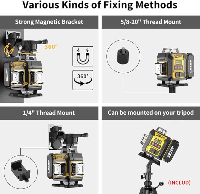 Laser Level 360 Self Leveling with Tripod, 200ft/60m working distance with vertical and horizontal lines, self-leveling mode&IP54 waterproof set
