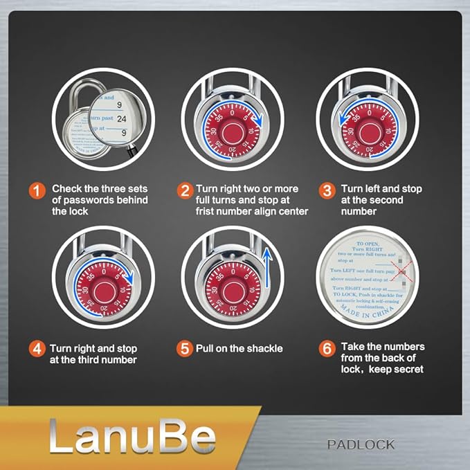 LanuBe Standard Dial Combination Lock, 2 in. Wide, with Different Combinations, Red Turnplate, Pack of 48; Lock for School, Employee, Gym Sports Locker, Case, Toolbox, and so on