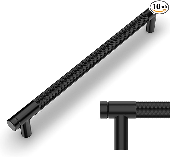 Amerdeco 10 Pack Matte Black Knurled Cabinet Pulls 7.55 Inch Center to Center Kitchen Cabinet Handles for Drawer Dresser, Cupboard and Wardrobe ZH0031