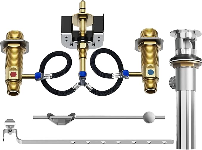 Upgraded Series Rough-In Valve with Drain Assembly,1/2-Inch IPS Connections,Compatible with Moen Widespread Bathroom Sink Faucet,S9000-series,Brass Construction