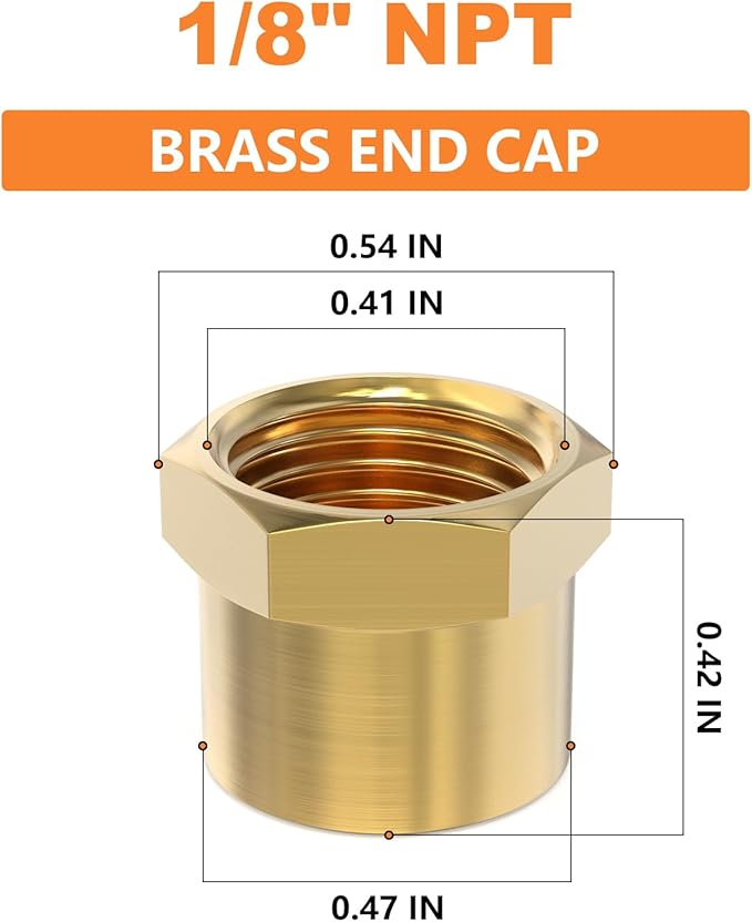 GASHER 1/8"NPT Brass Pipe Cap, NPT Female Thread Socket Pipe End Cap Plugs Fitting 10PCS