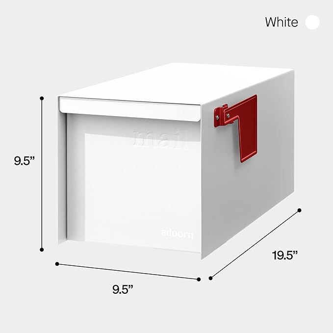 Adoorn Post Mount Mailboxes, 9.5 x 9.5 x 19.5 (HxWxD) Large, Galvanized Steel Modern Mailbox, for Daily Letters, Magazines and Packages, Weatherproof with Front Access Door - White