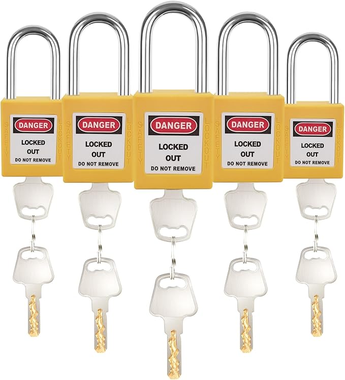 Lockout Tagout Locks Set (5pcs, Yellow) - Keyed Different, 2 Keys Per Lock - OSHA Compliant Lock Out Tag Out Padlocks For Electrical Safety Kit