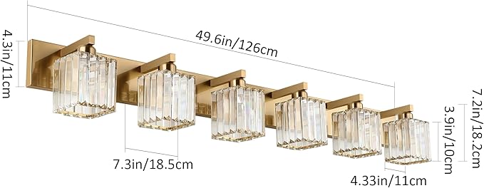 Aipsun Bathroom Vanity Light Brass Crystal Vanity Lighting Fixtures 6 Light Modern Bathroom Lighting Fixtures (Exclude Bulb)