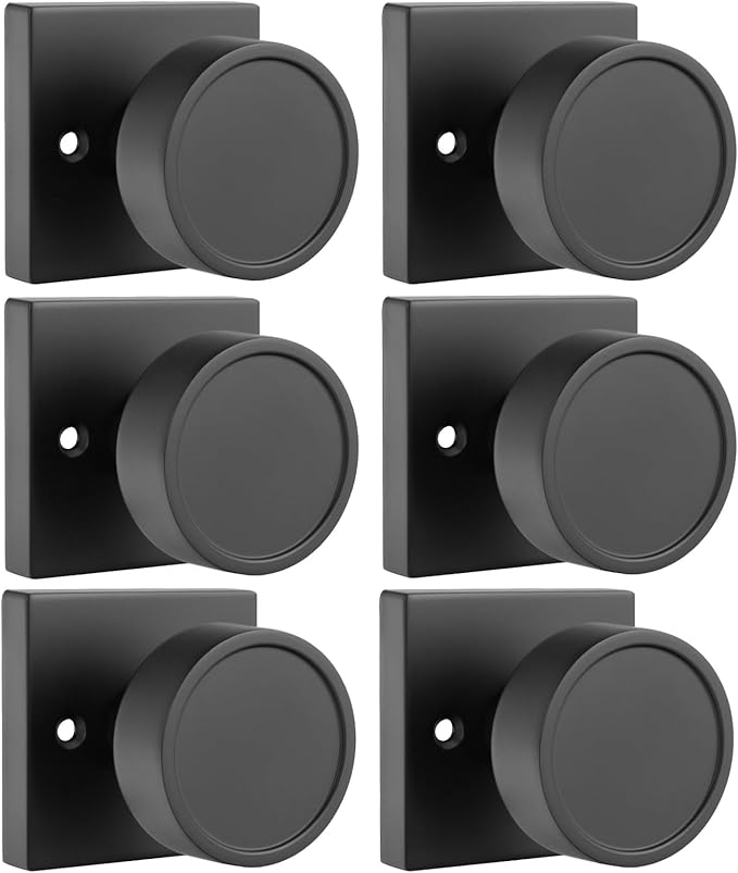Haidms Matte Black Dummy Door Knobs, Half No-Turning Dummy Knob for Closet Doors, Zinc-Alloy Single-Sided Door Locks (6 Pieces/3 Pairs)