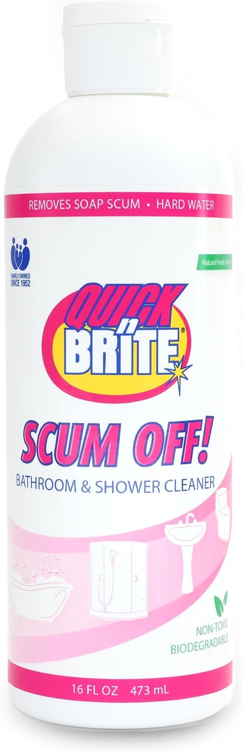 Quick N Brite Scum Off Shower Cleaner - No Scrub, No Harsh Chemical Daily Shower Cleaner, Multi-Surface All-Purpose Cleaner 16 Oz (Packaging May Vary)