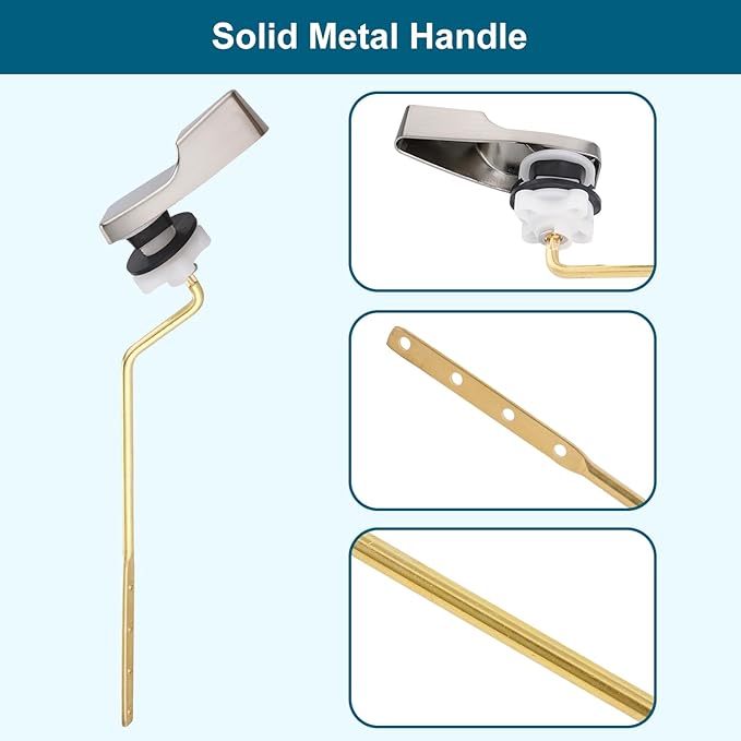 Universal Side Mount Metal Toilet Handle Replacement Kit Compatible with American Standard/Mansfield/Gerber/TOTO/Kohler Toilet, Toilet Tank Flusher Lever with Flapper Chain, Brushed Nickel