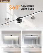 Ensenior Modern Bathroom Vanity Light 48 inch, Built-in Dimmer, 28W Dimmable 5CCT Led Bath Lights, Black Bar Vanity Lights for Bathroom Mirror Cabinets Bedroom-FCC Certificated