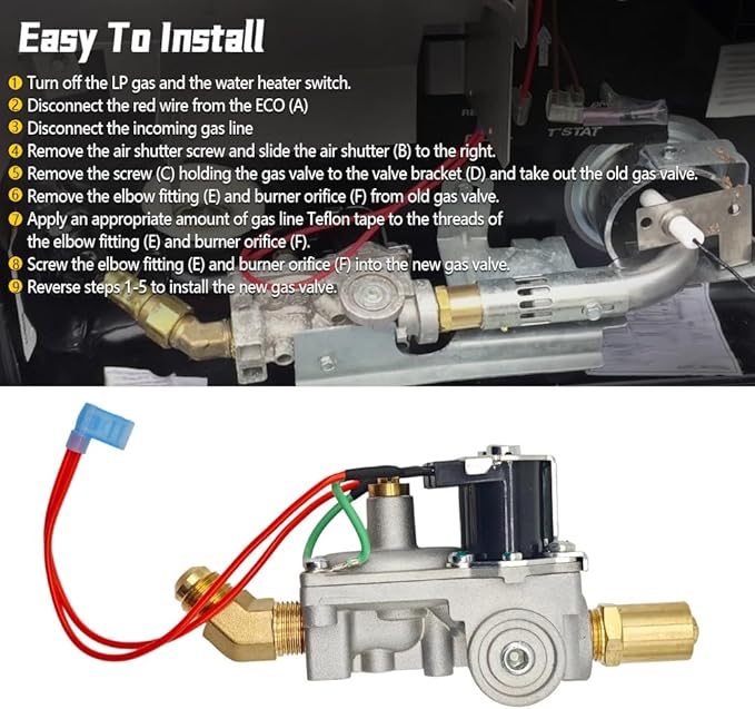 GC6AA-10E RV Water Heater Gas Valve 92078 Replacement for Atwood G6A-8E GC6AA-9E GC6AA-8E GCH6A-10E GCH6A-9E, Compatible with Models 93844, 93870, 93321, 92089