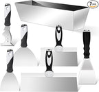Mister Rui Drywall Tools, 7 Pieces Stainless Steel Putty Knife Set, Taping Knives, 10 in 1 Paint Scraper, Spackle Knife Set