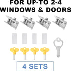 Sliding Window Locks - Horizontal & Up/Down, Adjustable Aluminum, 4 Sets Silver