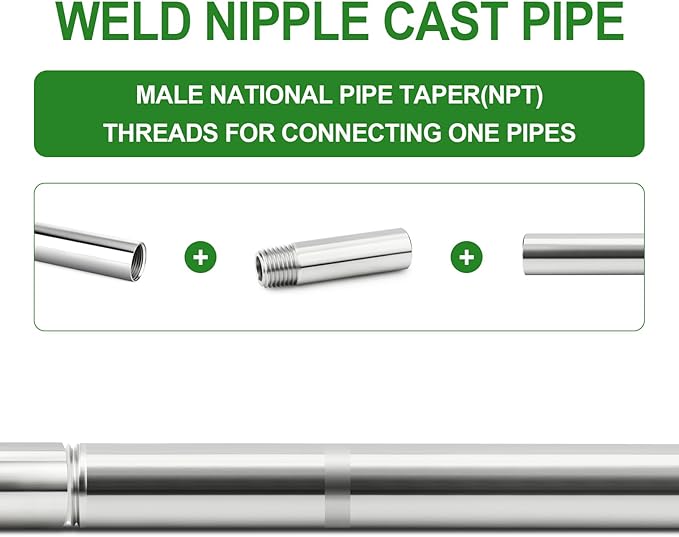 TAISHER 2PCS 304 Stainless Steel Pipe Fittings, 1/4" NPT Male Threaded, 2" Length Weld Nipple Cast Pipe