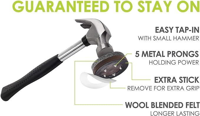 Slipstick GorillaFelt 1-1/2 Inch Felt Glides/Furniture Feet Floor Protectors (Set of 8 Sliders) Nail On Felt Furniture Pads Guaranteed to Stay On, Round, CB270-8