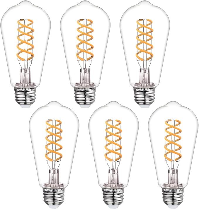 40W Dimmable LED Edison Bulbs, E26 Base Vintage Light Bulbs - Warm 2700K Filament Edison Light Bulbs for Chandeliers, Pendants & Lamps (6-Pack)